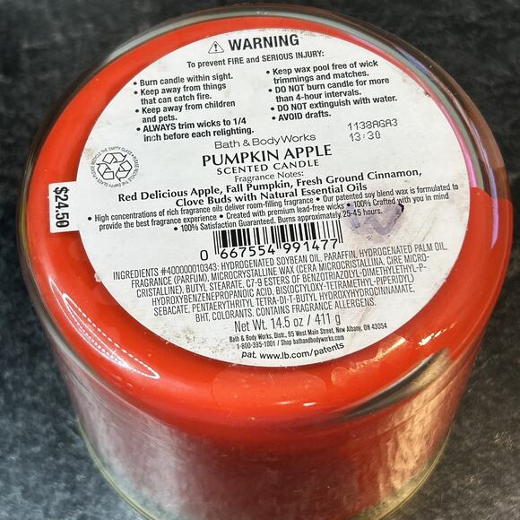 New Bath & Body Works White Barn PUMPKIN APPLE 3-Wick 14.5oz Scented Candle - Picture 5 of 5